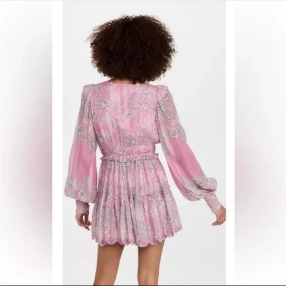 Hemant & Nandita pink metallic embroidered tiered Mini Dress size M - Picture 4 of 14